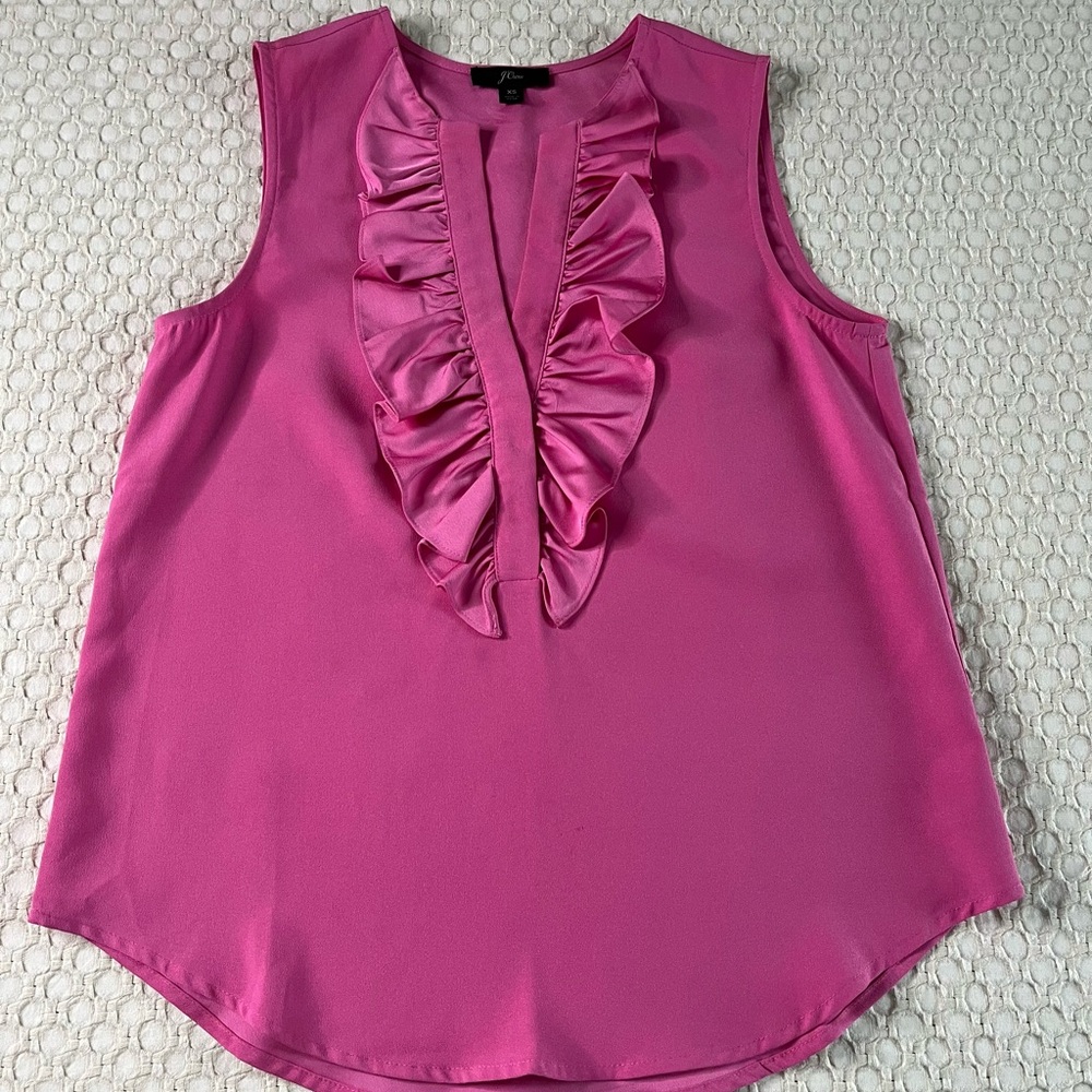 J. Crew Fuchsia Ruffled Sleeveless Blouse